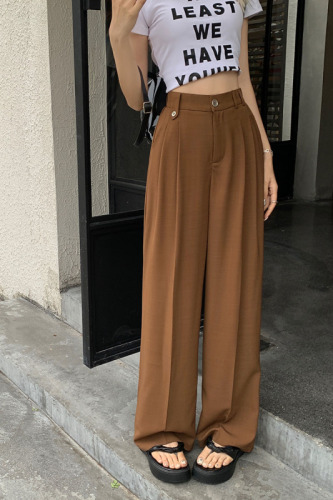 Real price thin material suit pants women's loose and thin vertical pants with elastic high waist wide leg pants 2023
