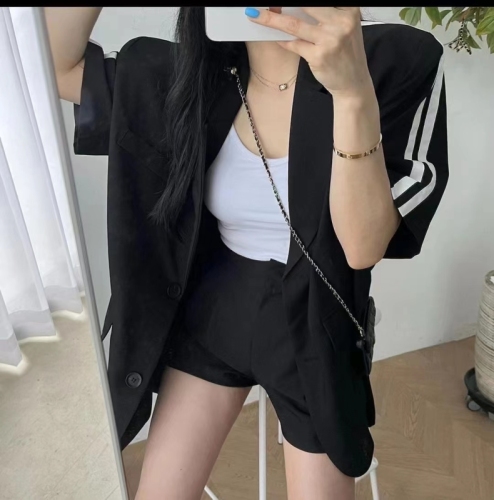 Korean retro casual style short-sleeved suit jacket + all-match high waist slimming short suit