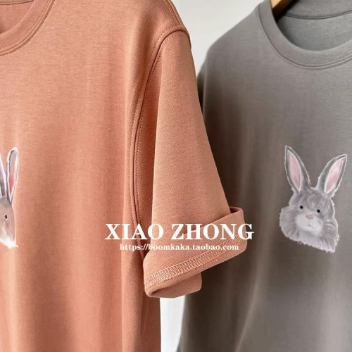 Bull X goods Huge explosion!  Pure cotton short-sleeved T-shirt female 2023 summer age-reducing cute rabbit loose top