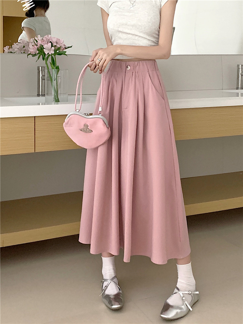 Real price real price 2023 summer new Tencel texture skirt female Korean version high waist thin A word mid-length skirt