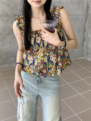 Oil painting suspenders small vest women's summer loose and thin short outerwear tops