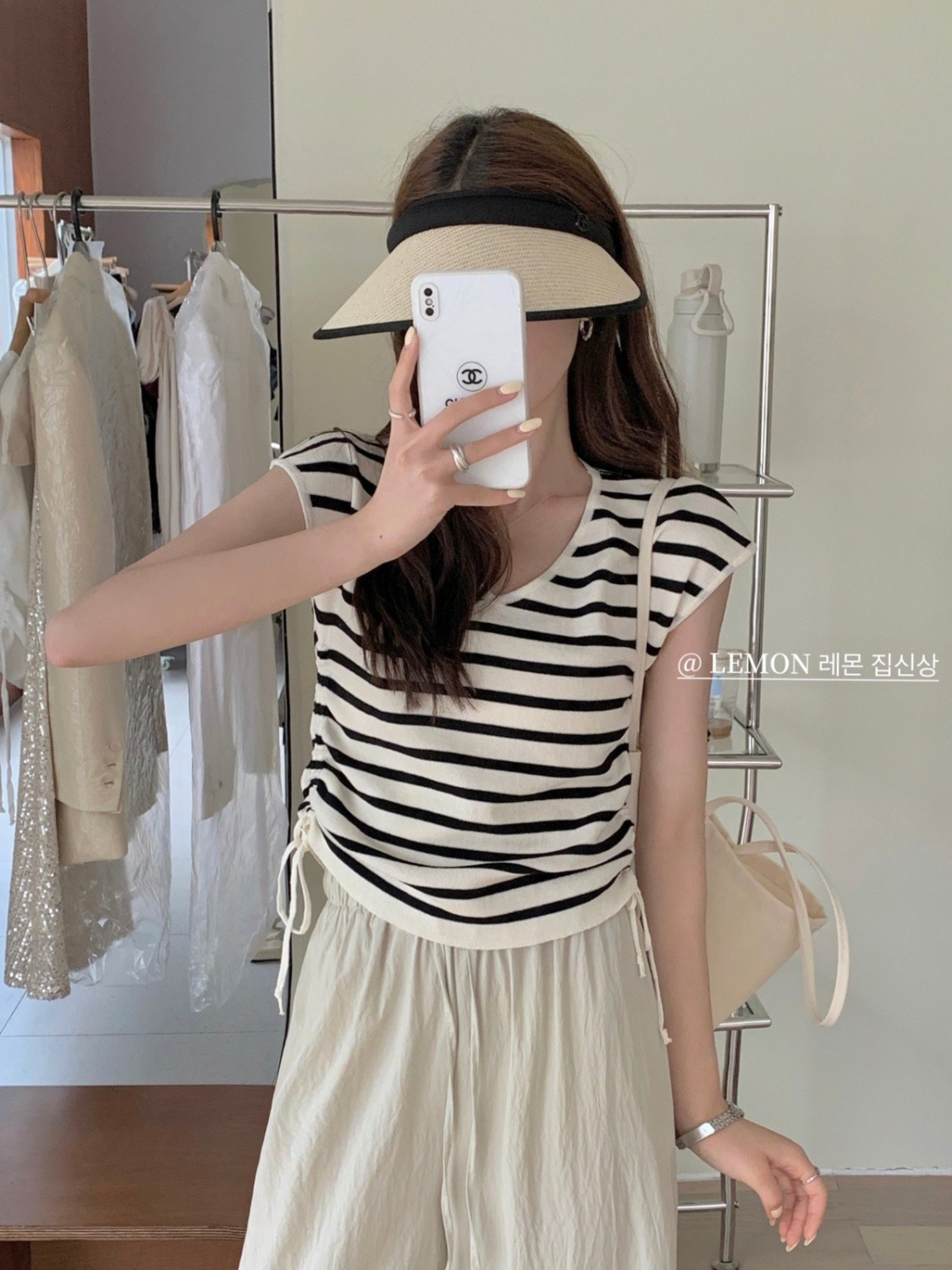 2023 new summer lemon green tea all-match solid color V-neck slim drawstring exquisite thin section sweater short-sleeved T-shirt