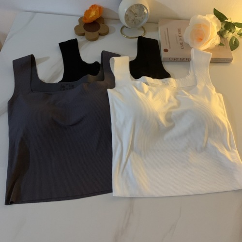 Real price real price summer square collar sleeveless vest women's inner temperament self-cultivation ice silk suspenders with chest pad tops for outer wear