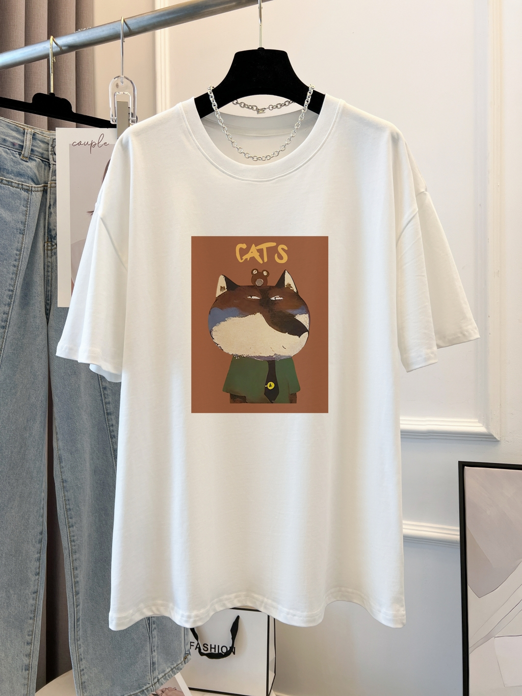 Real shot real price 100% cotton combed cotton printed summer short-sleeved T-shirt women's loose Korean version