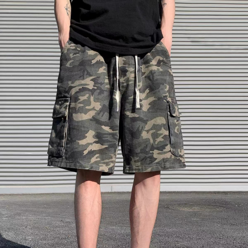 Official Picture Cotton Retro Cargo Shorts Camouflage Cropped Pants