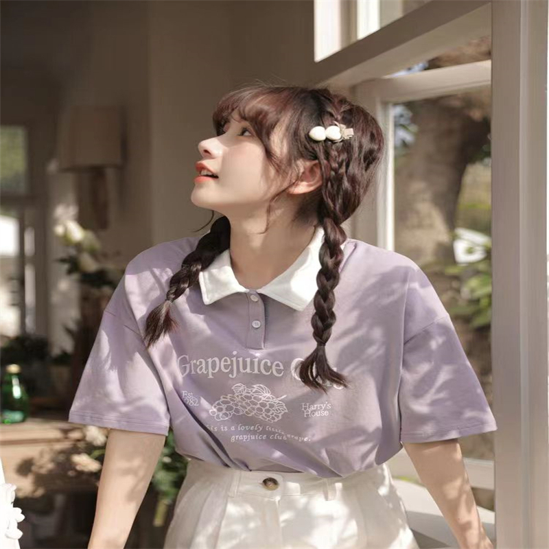 65 cotton bag collar bag shoulder new top super good-looking age-reducing polo shirt popular this year beautiful short-sleeved T-shirt female