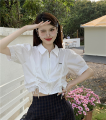 Official picture drawstring zipper shirt feminine sexy navel exposed summer sweet hot girl shirt top net red