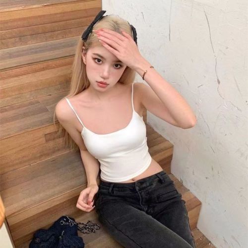 2023 hot girl with chest pad halter camisole female summer inner top