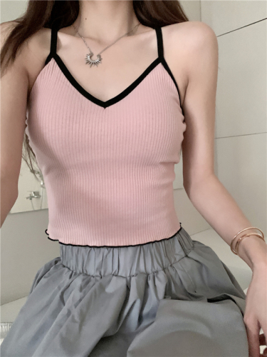 Real price real shot Summer new Korean version of wood ear side hit color camisole vest inside and outside wear beautiful back top