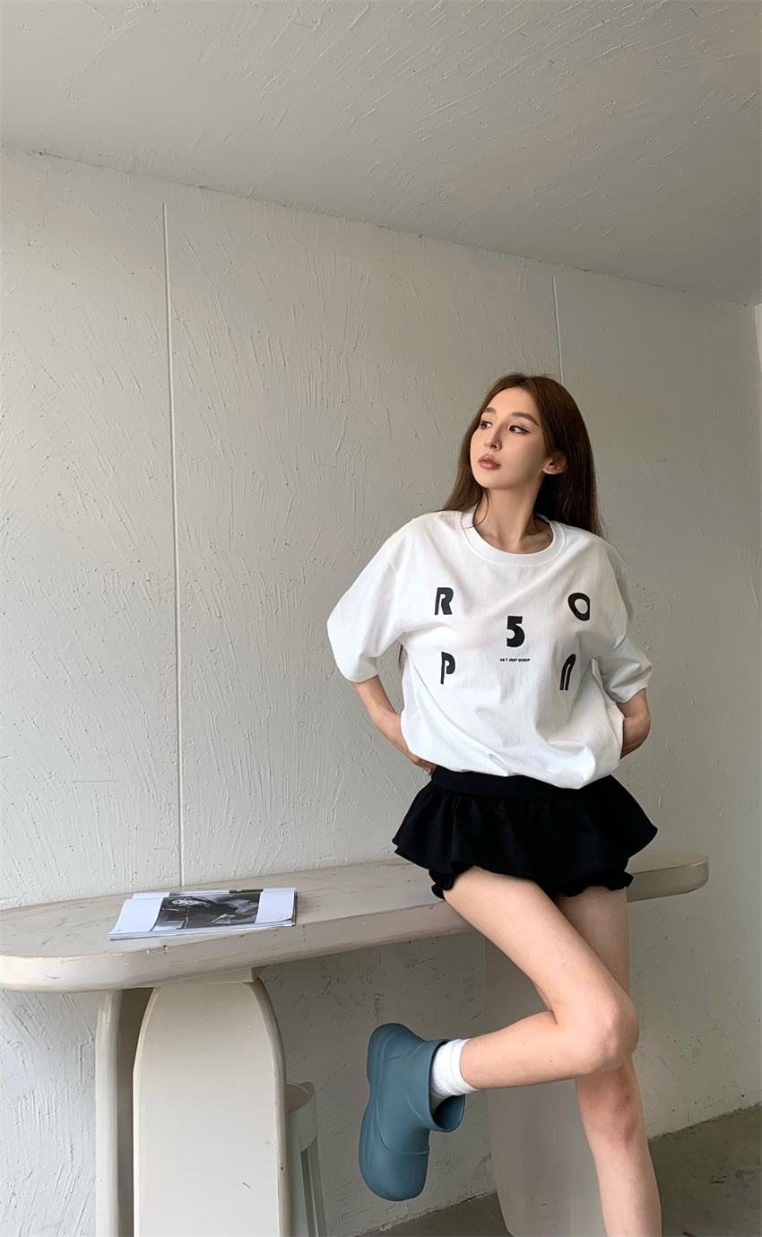Real price homemade new ~ American temperament letter printing loose mid-length T-shirt