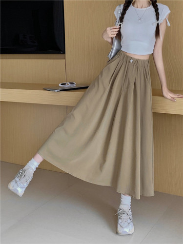 Real price real price 2023 summer new Tencel texture skirt female Korean version high waist thin A word mid-length skirt