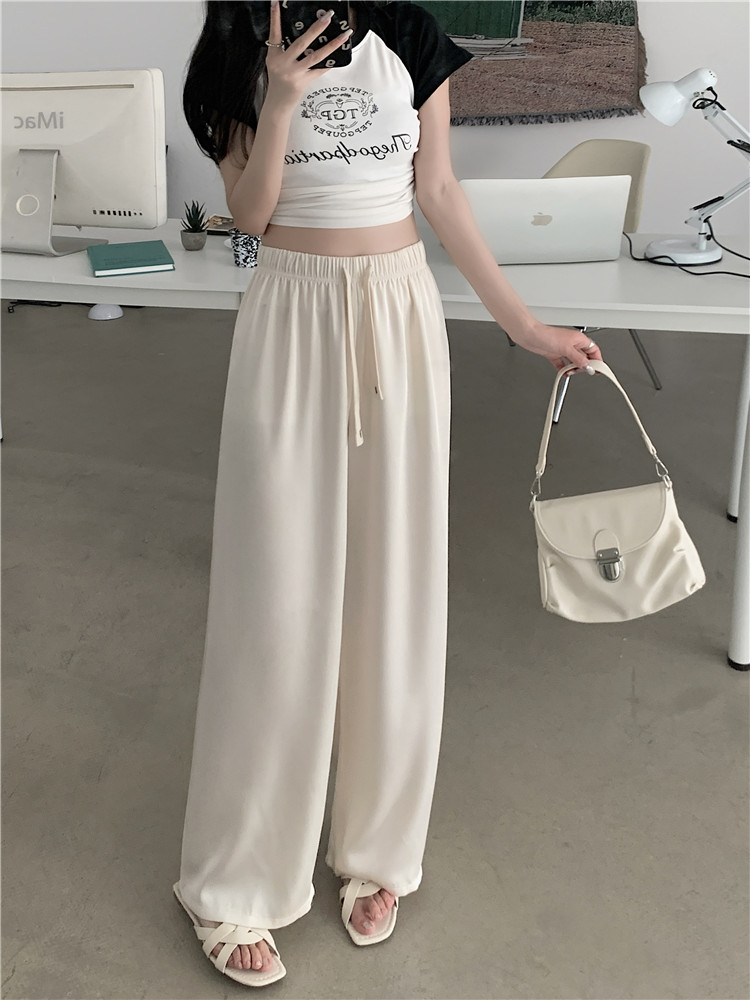 Real shot and real price Summer cool satin wide-leg pants high-waisted casual straight-leg floor-length trousers for women