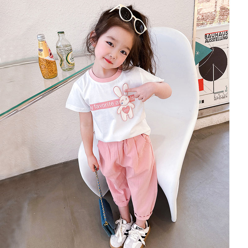 6535 cotton 2023 summer baby girl new fashionable summer children's clothing foreign style children's casual suit