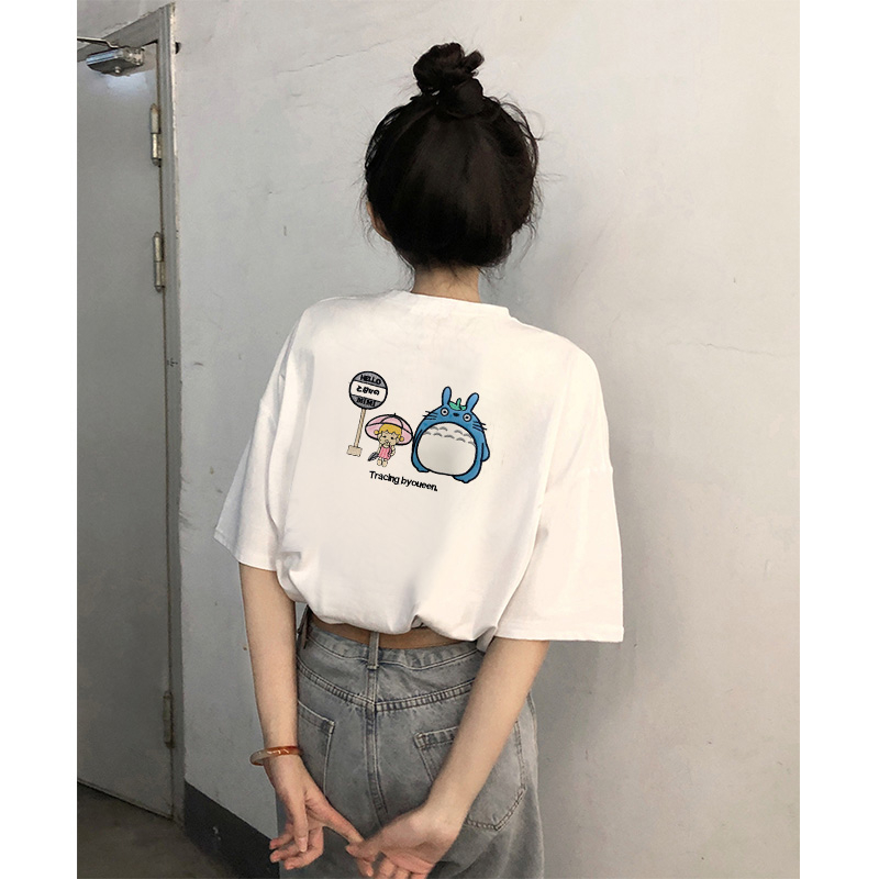Cotton Rib Collar Back Wrap Collar Dropped Shoulders New T-shirt Versatile Women's Clothing