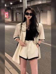 Suit suit women's summer 2023 new temperament white suit jacket short-sleeved top high waist shorts two-piece set