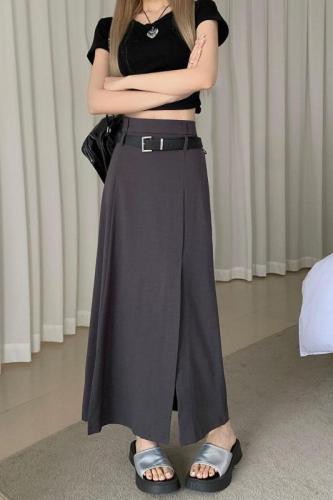 Real price 2023 summer new suit skirt women's high waist slimming front slit mid-length A-line skirt