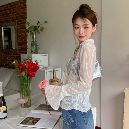 Official Picture Summer Sunscreen Cardigan Slim Waist Slim Light Cooked Semi-See-Through Chiffon Shirt Lace-Up Air-Conditioned Shirt Jacket