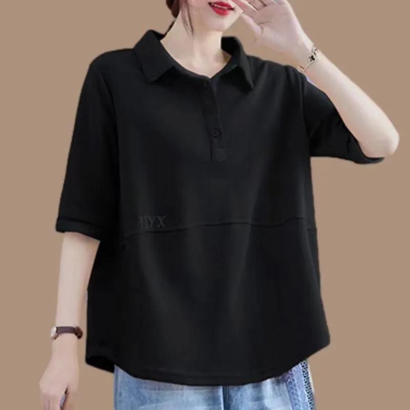 Women's t-shirt short-sleeved loose short-sleeved T-shirt women's summer new casual thin sweater large size fashion lapel top
