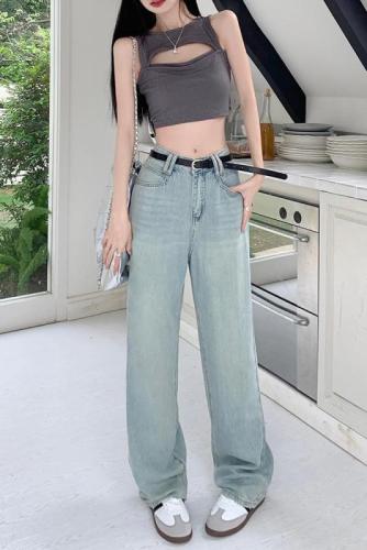 Real price 2023 summer new Korean version of high waist thin material Yassel jeans women's all-match straight wide-leg pants
