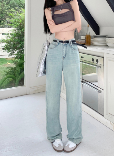Real price 2023 summer new Korean version of high waist thin material Yassel jeans women's all-match straight wide-leg pants