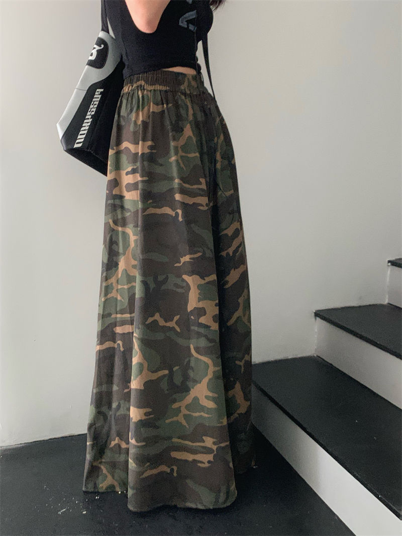 Camouflage long skirt women's summer Korean version 2023 new high waist slimming design sense niche A-line over-the-knee skirt