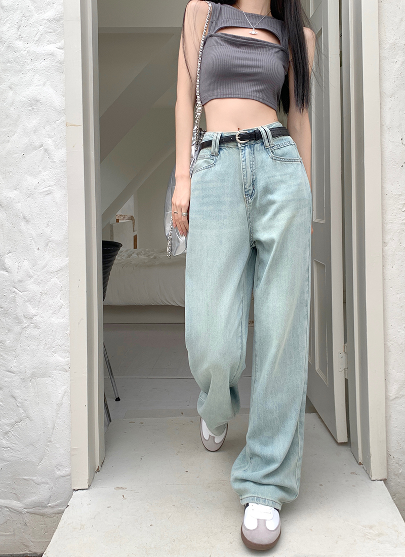 Real price 2023 summer new Korean version of high waist thin material Yassel jeans women's all-match straight wide-leg pants