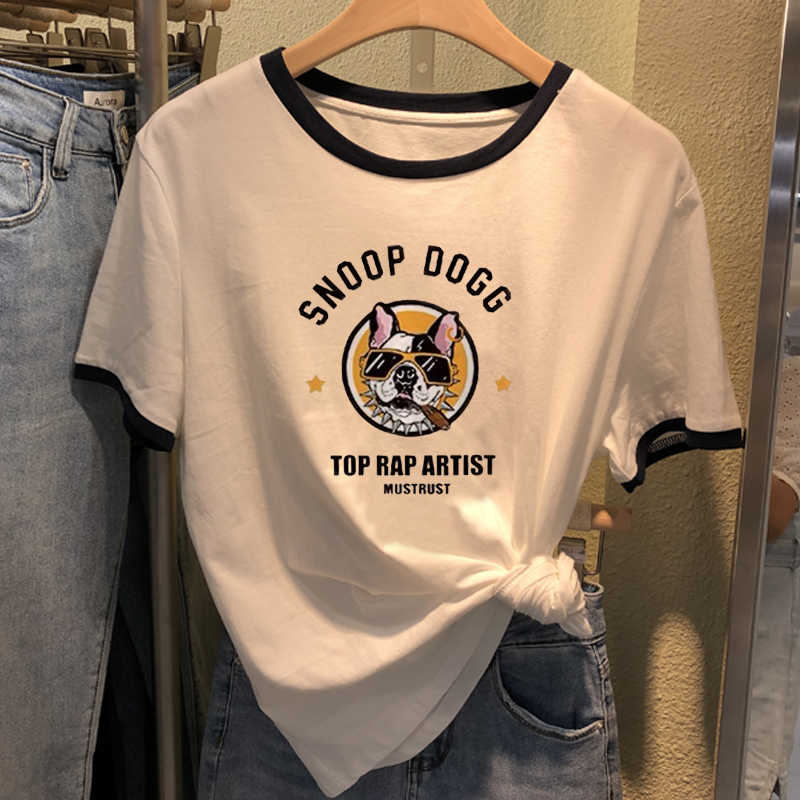The new Douyin Xiaohongshu pure cotton color contrast color matching color stitching design sense loose short-sleeved T-shirt women's summer