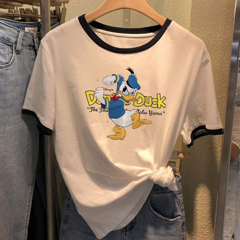The new Douyin Xiaohongshu pure cotton color contrast color matching color stitching design sense loose short-sleeved T-shirt women's summer