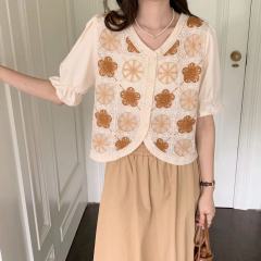 Korean style short-sleeved knitted sweater women's summer design sense crocheted hollow small cardigan high-level chic and beautiful top clothes