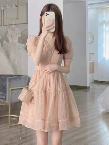 French style gentle and fragrant dress women's summer 2023 super fairy sweet first love net gauze small waist skirt