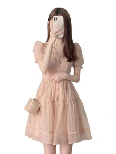 French style gentle and fragrant dress women's summer 2023 super fairy sweet first love net gauze small waist skirt