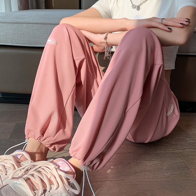 Fashionable ice silk wide-leg pants women's summer thin section high-waist sports drape covering crotch cool small casual pants straight-leg pants