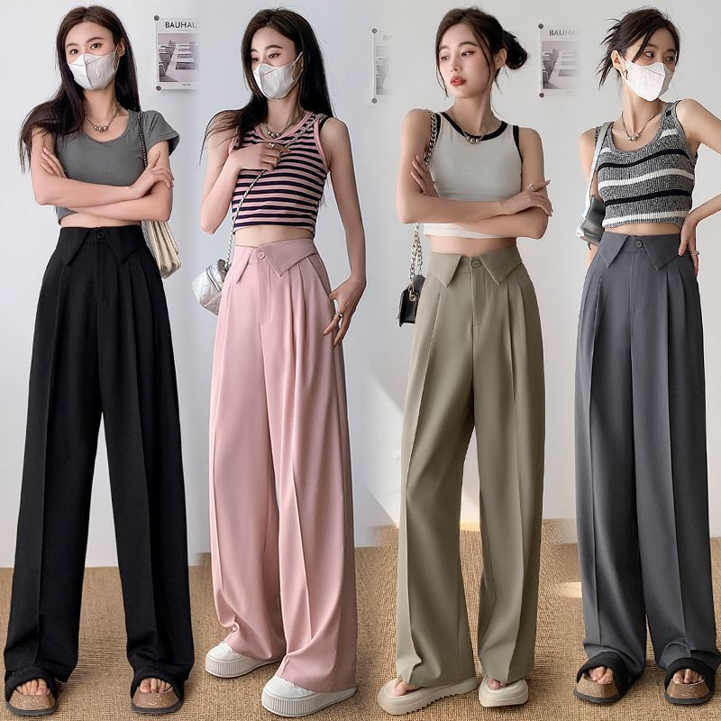 High-waist suit pants women's 2023 summer new lapel design mopping pants straight-leg drape slim wide-leg trousers
