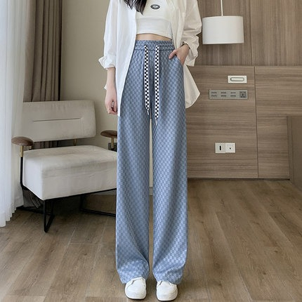 Fashion super hot summer new thin ice silk wide-leg pants women's high waist casual pants loose mopping straight pants trendy