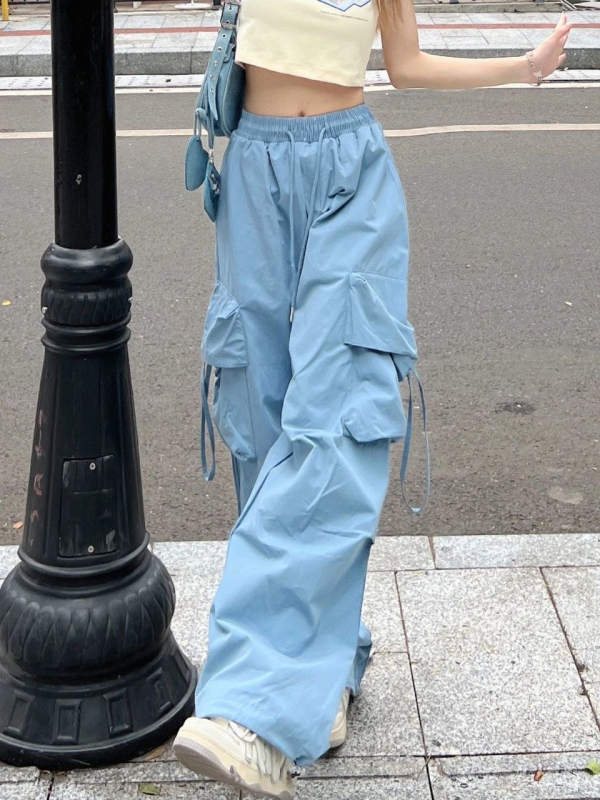 American casual pants women's 2023 summer new straight tube drape wide-leg overalls high waist slim trousers
