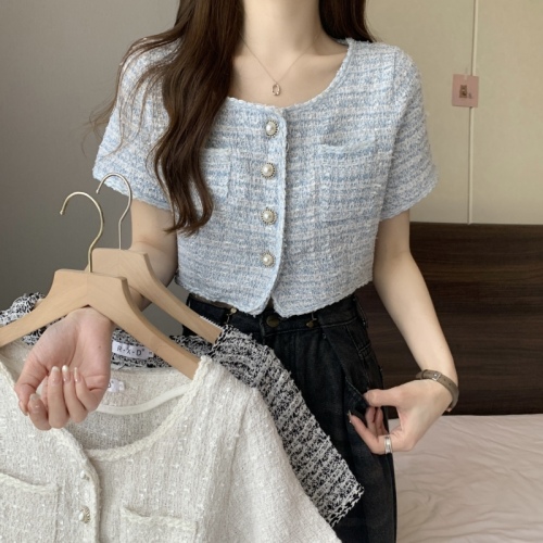 Real shot of French design sense niche small fragrant wind jacket cardigan women's summer new ladies foreign gas short top