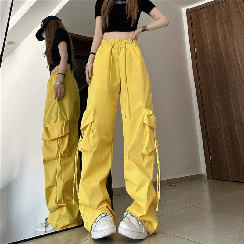 American casual pants women's 2023 summer new straight tube drape wide-leg overalls high waist slim trousers