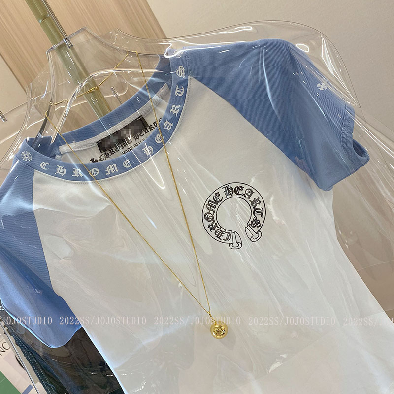 New summer big-name design trendy brand print stitching color slimming cotton T-shirt