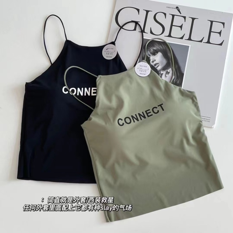 Summer hot girl ice silk camisole women's inner wear integrated chest pad bottoming beautiful back underwear outer wear short top thin