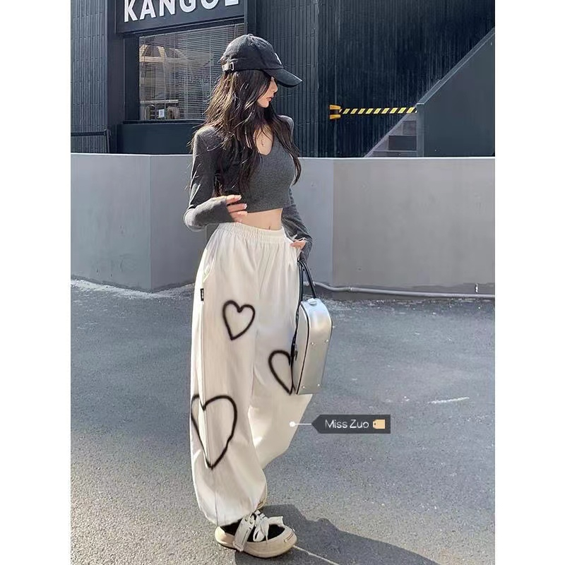 Beamed sports pants women's spring 2023 new loose Korean version bf lazy style casual pants small trendy
