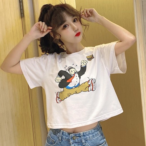 Short-sleeved t-shirt women's Korean version of the trendy loose all-match lazy wind Hong Kong flavor retro short tops