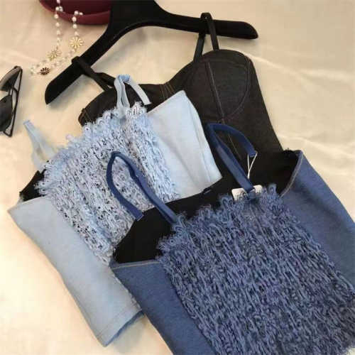 Denim suspenders with chest pad vest female slim new sexy temperament base wrap chest tube top beautiful back sleeveless top