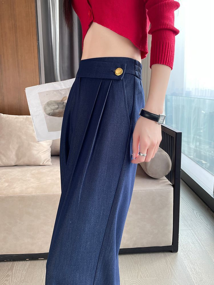 Ultra-soft high-waisted jeans women's summer thin section 2023 new thin straight tube loose drape ice silk wide-leg pants