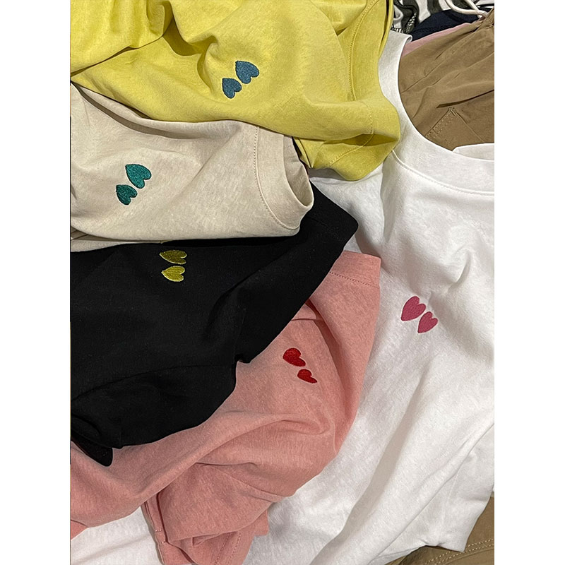 Official picture net price~21 cotton 220g embroidered love short-sleeved T-shirt women's 2023 summer loose round neck top