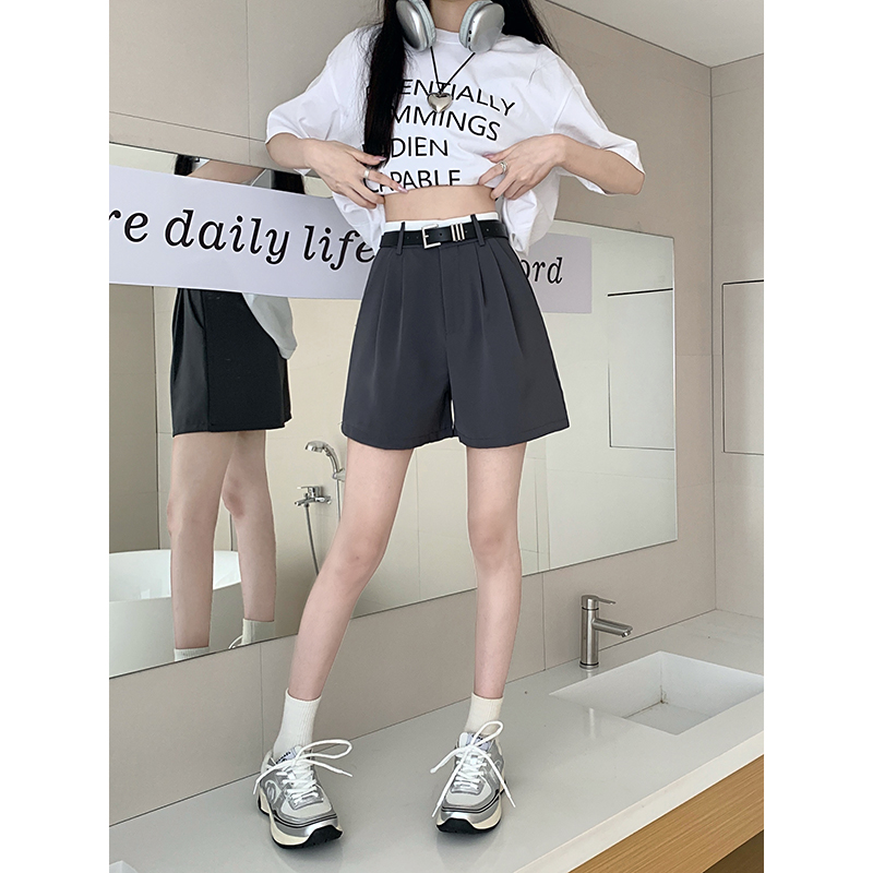 Real shot of 2023 summer new drape waist design sense suit shorts casual pants women without belt