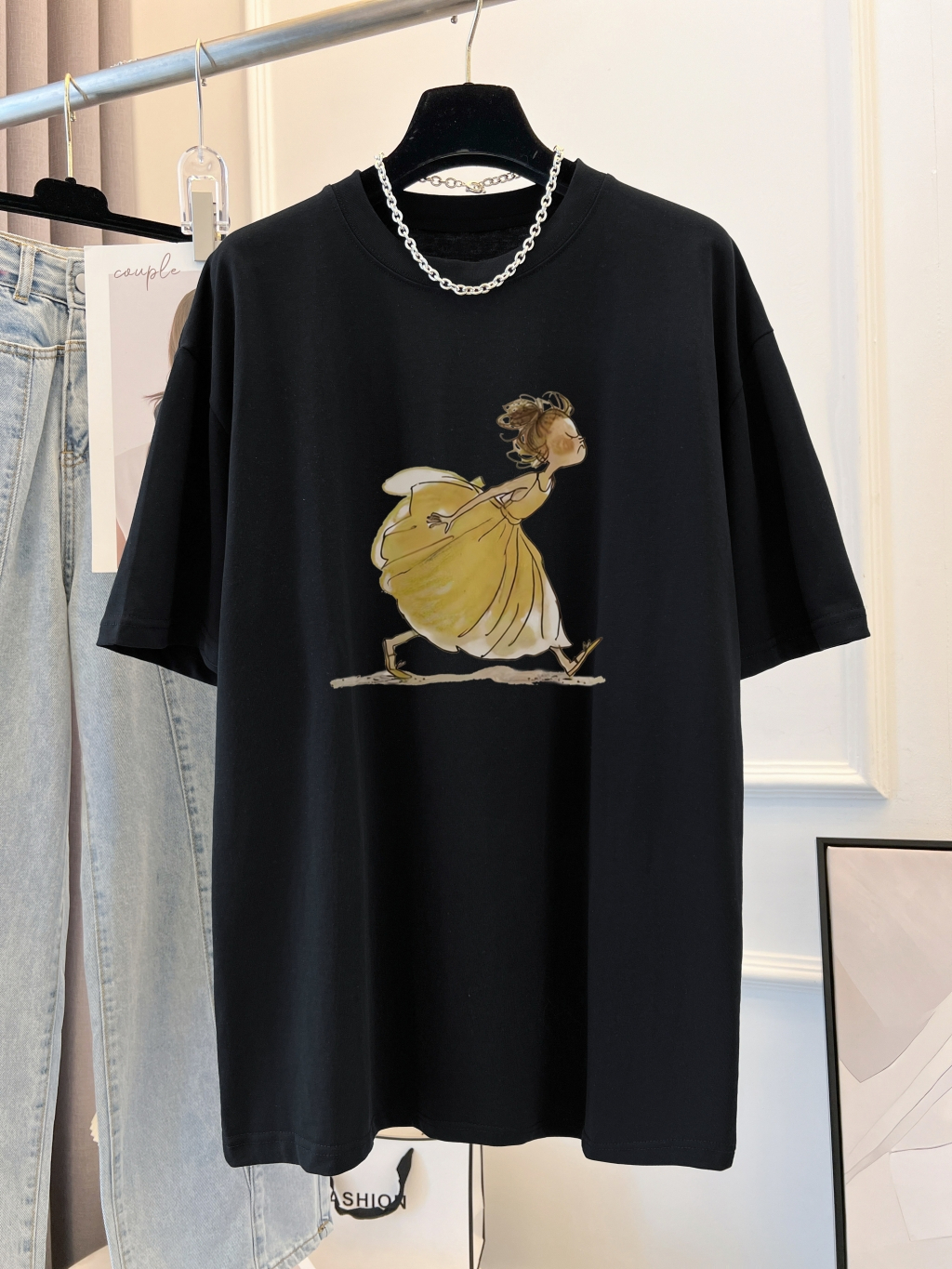 Real shot real price 100% cotton combed cotton printed summer short-sleeved T-shirt women's loose Korean version