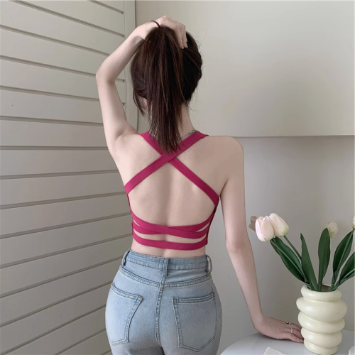 Rose Red Beautiful Back Camisole Women's Summer Outerwear Sexy Halter Neck Backless Short Tube Top Top