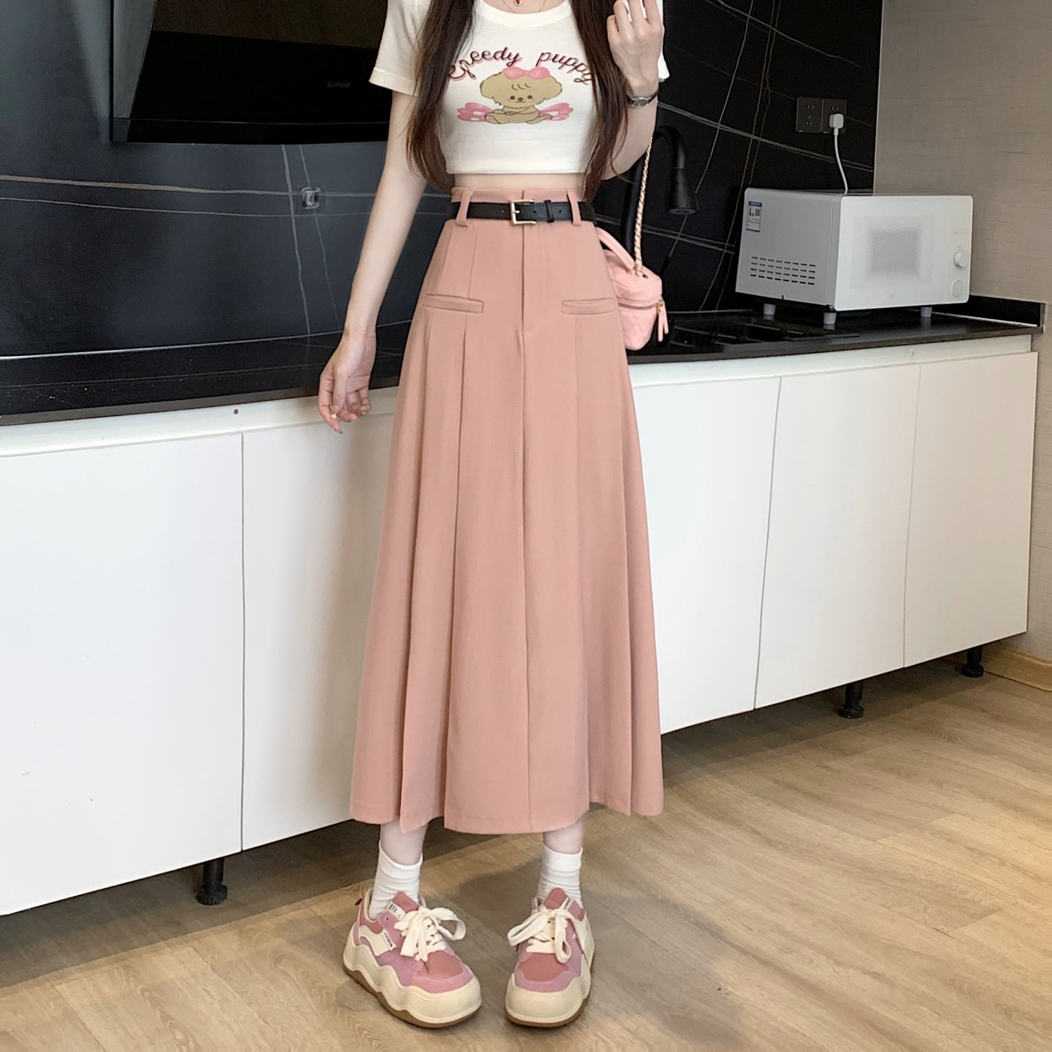 Pleated skirt women's summer Korean version 2023 new high waist slim drape mid-length A-line skirt umbrella skirt ins