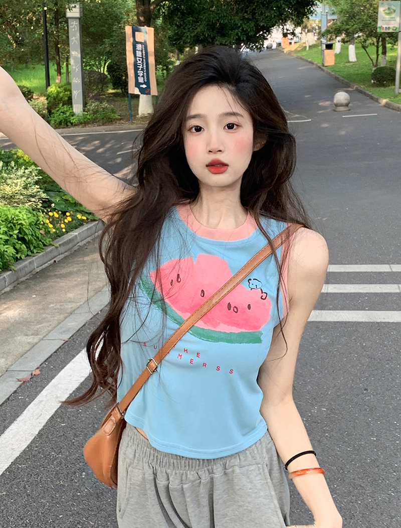 Original ~ Real Shot Net Price ~ Dopamine Color Wear Sleeveless Stitching Vest Female Summer Slim Short Top