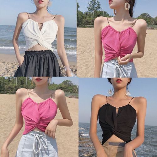 Net Price Sexy Cropped Navel Showing Chain Knot Camisole Sleeveless Top